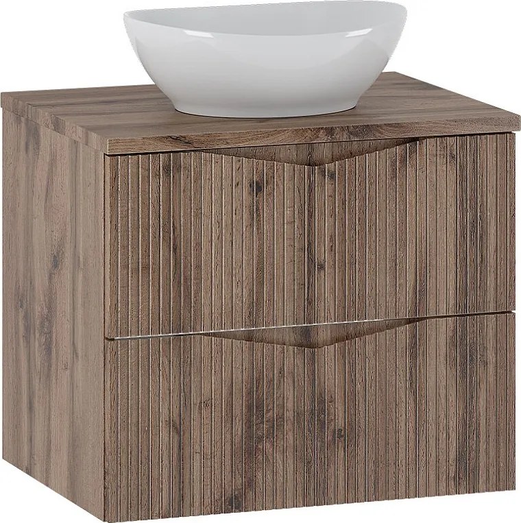 Zestaw do Łazienki 60cm Szafka z Blatem Umywalka Ryflowane Fronty Dąb Wotan Cleo