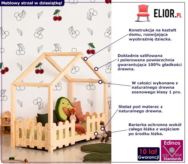 Drewniane łóżko domek z barierką Z2-L82