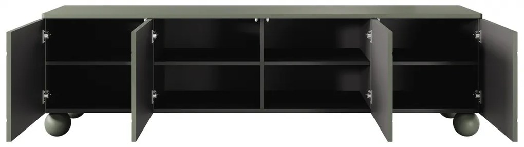 Szafka RTV Sonatia II 200 cm czterodrzwiowa na nogach kulach - oliwka