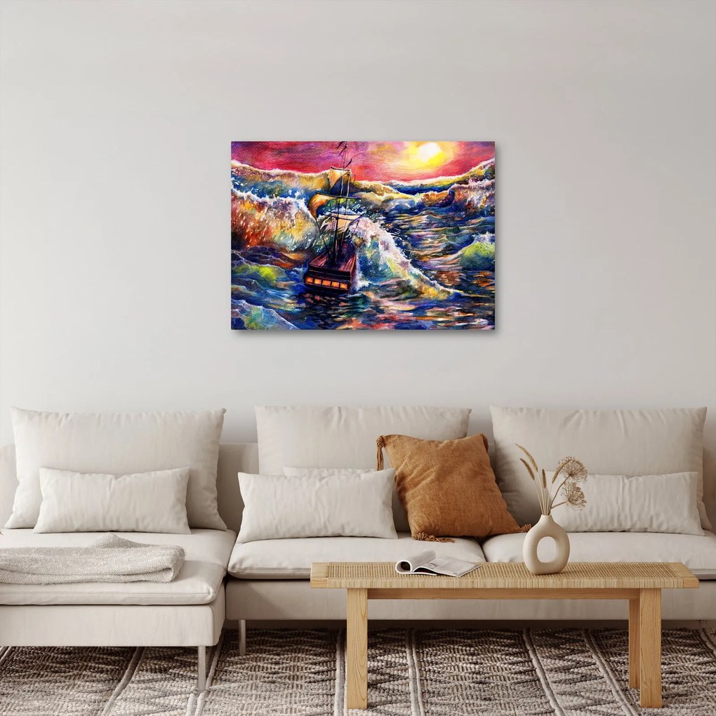 Obraz - Statek na falach oceanu, akwarela (70x50 cm)