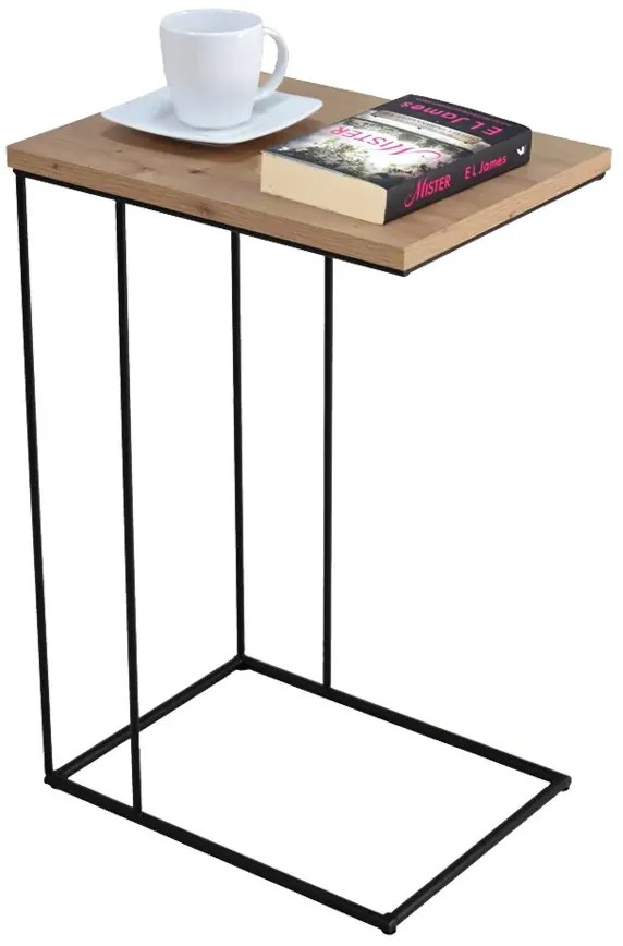 Minimalistyczny druciany stolik pomocniczy dąb artisan + czarny A2-F70