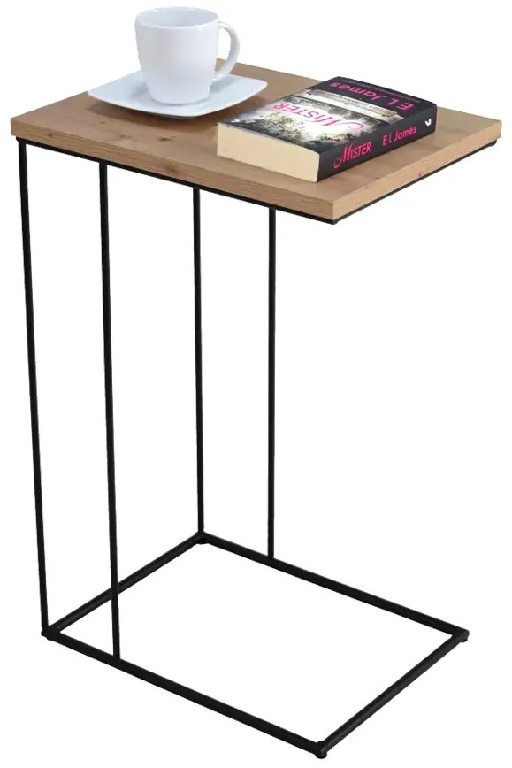 Minimalistyczny druciany stolik pomocniczy dąb artisan + czarny - Martix 5X