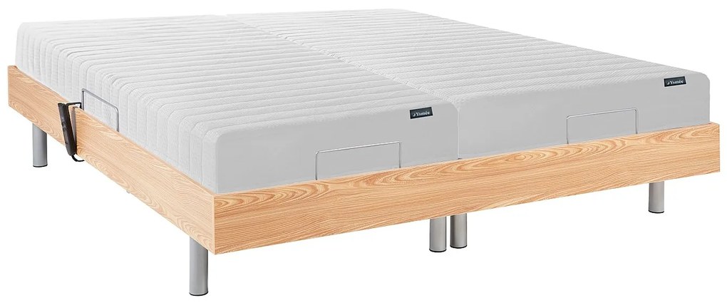 Łóżko elektryczne z funkcją relaksu z materacem z lateksową warstwą wierzchnią - 2 x 80 x 200 cm - Naturalne jasne - ETHER YSMÉE