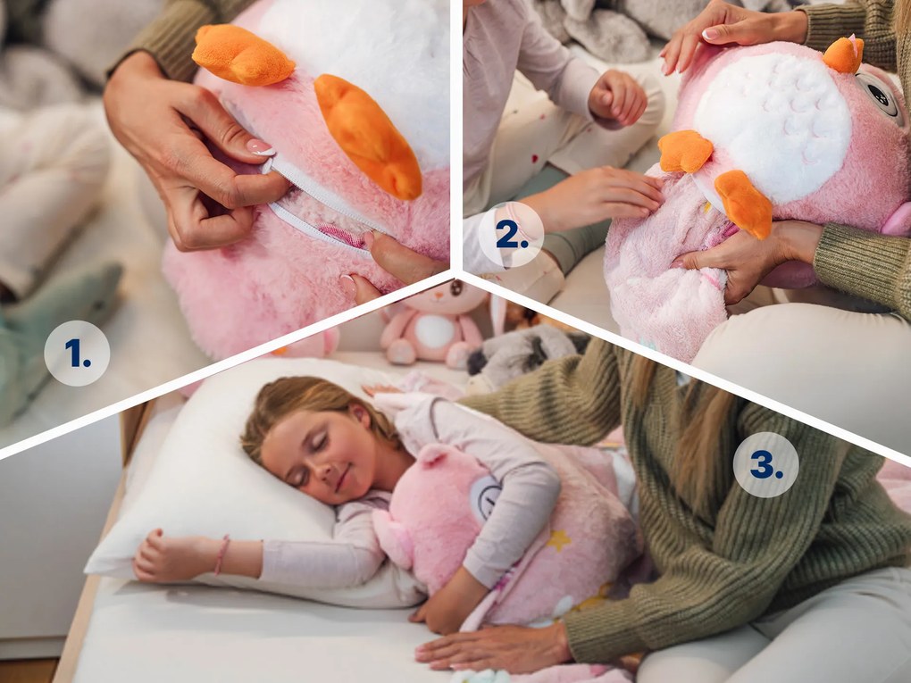 WARM HUG KOC I PODUSZKA DLA DZIECI SOWA PSOTNA  różowy