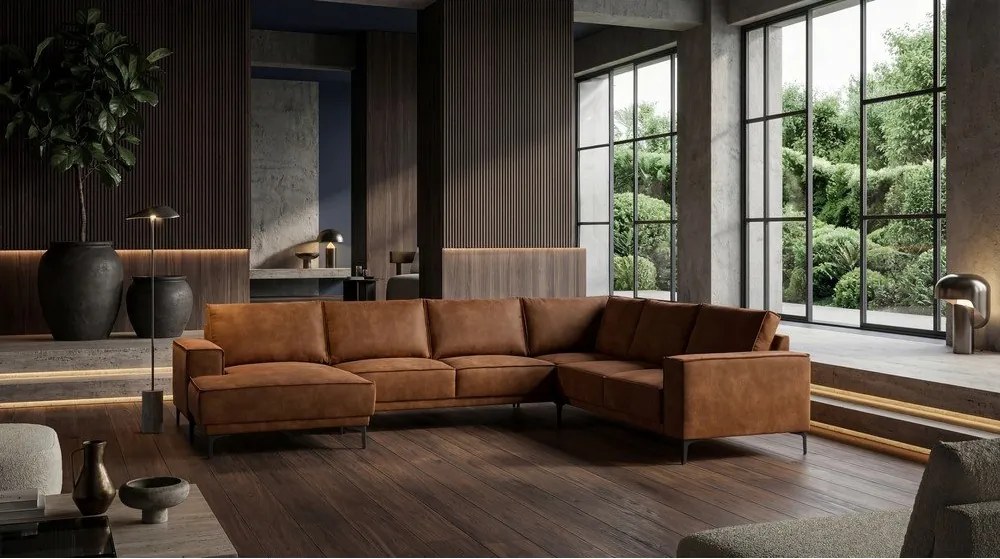 Koniakowy narożnik z imitacji skóry (lewostronny/w kształcie litery U) Copenhagen – Scandic