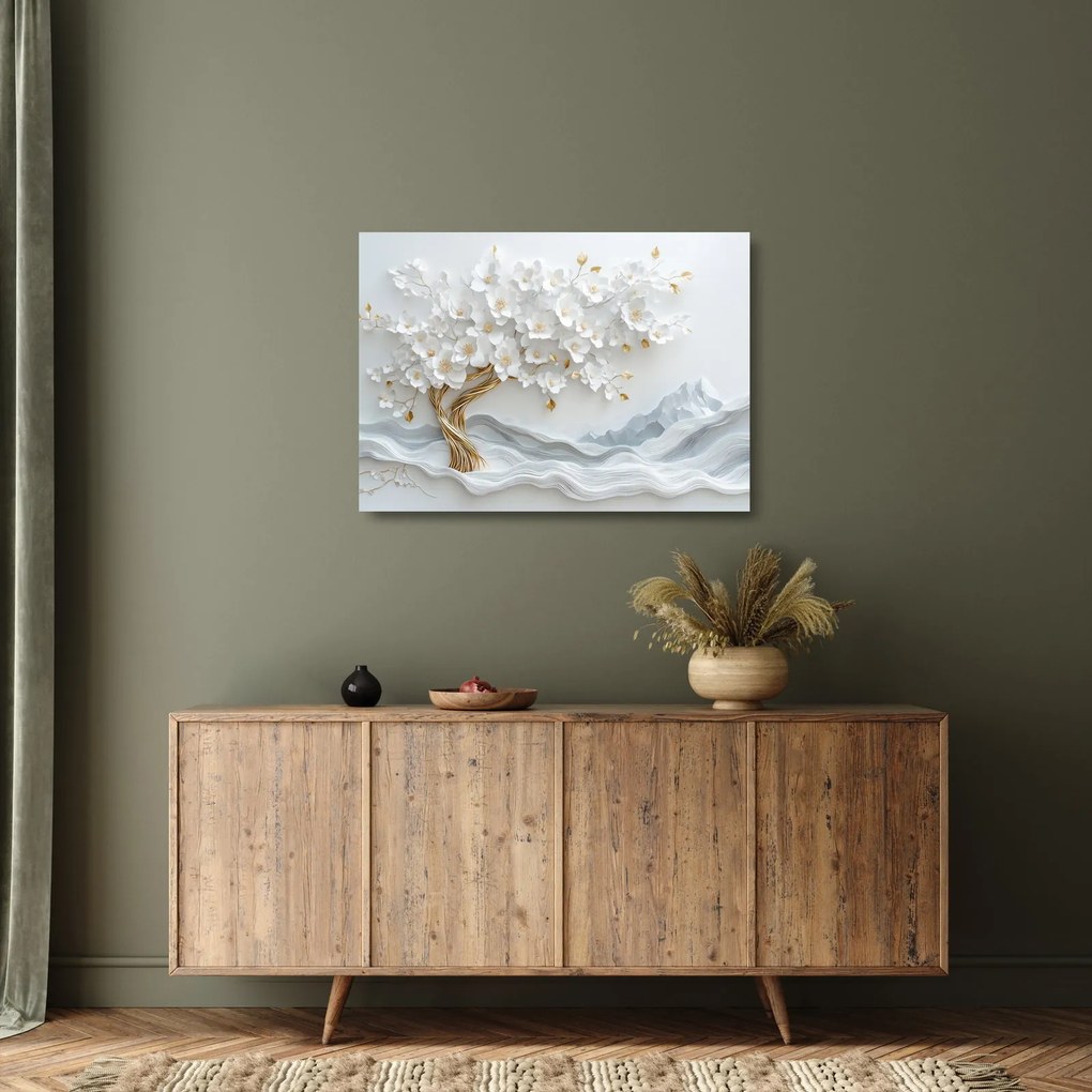 Obraz na szkle – Eleganckie drzewo życia 3D (70x50 cm)