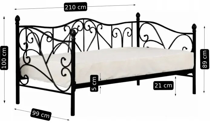 Czarne metalowe zdobione łóżko jednoosobowe 90x200 - Eklo