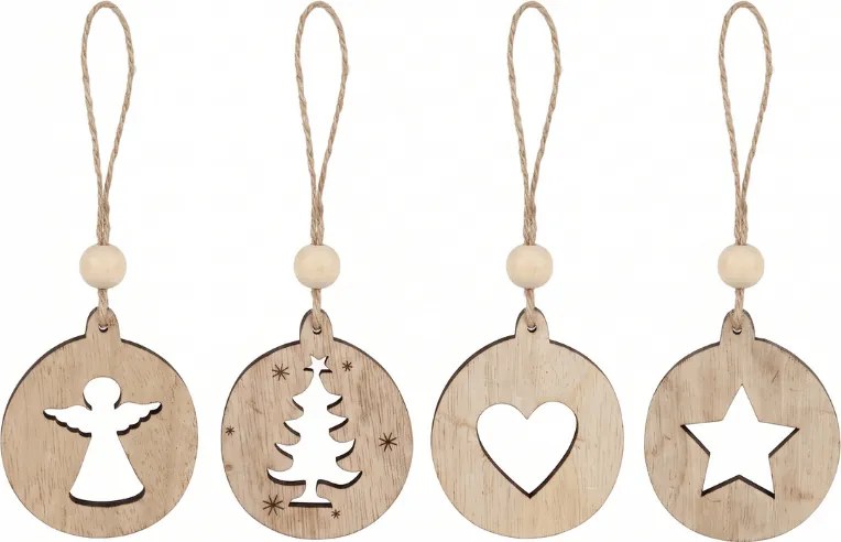 Ozdoba świąteczna RUSTIC JOY drewniana 7,5 cm - różne wzory