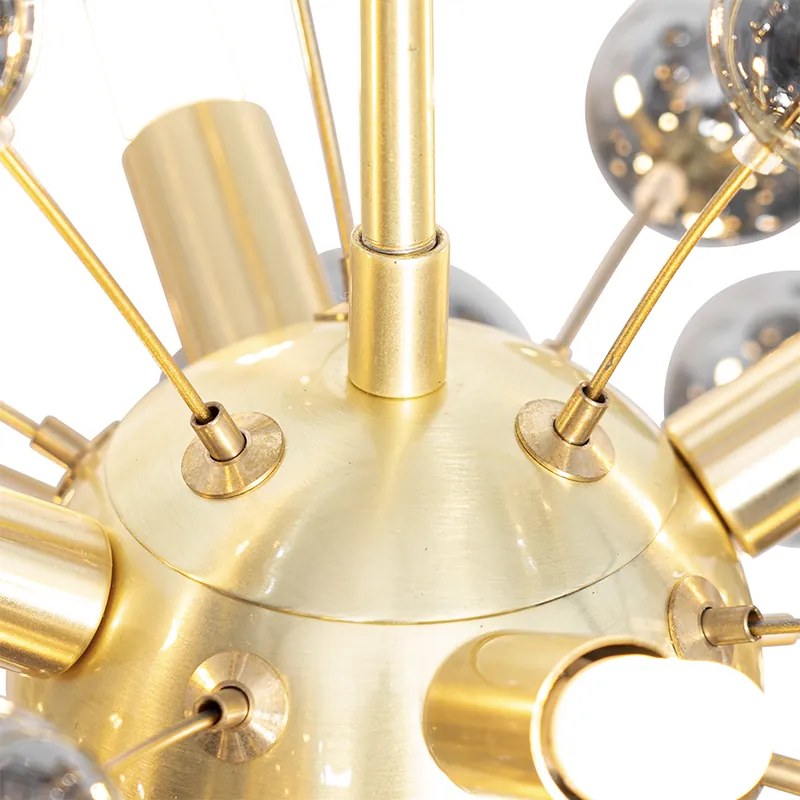 Designerska lampa wisząca mosiądz ze szkłem dymionym 8-świateł - Explode ArtDeco Oswietlenie wewnetrzne