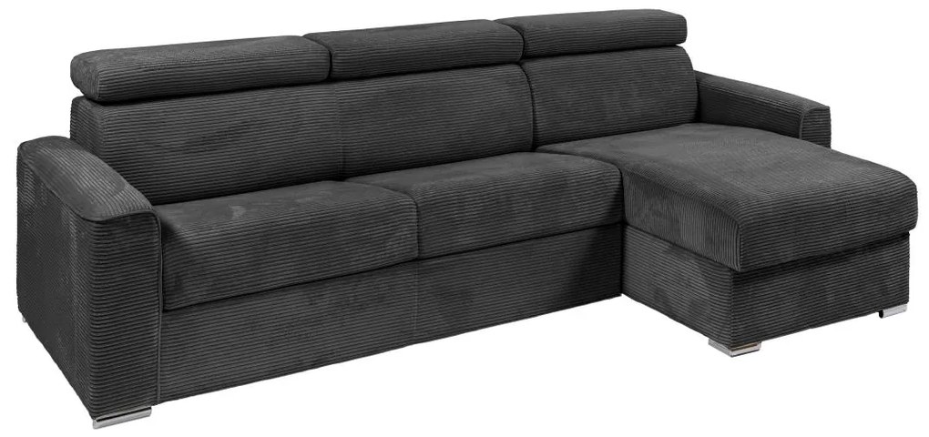 Kanapa narożna dwustronna rozkładana typu express z antracytowego sztruksu - Miejsce do spania z szerokimi listewkami 140 cm - Materac 22 cm - VIZIR
