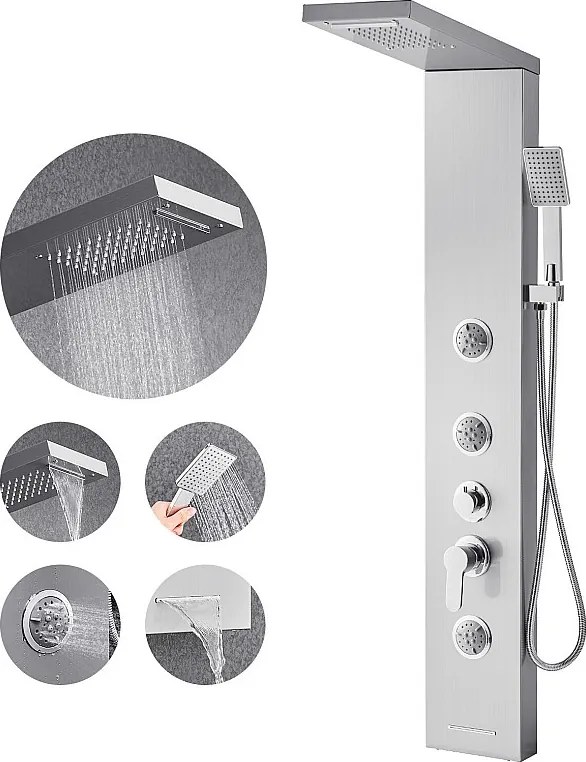 Kolumna Prysznicowa SucceBuy z Głowicą Prysznicową z Efektem Deszczu, Systemem Panelu Prysznicowego Naściennego O Wysokim Ciśnieniu, Baterią 5-funkcyjną