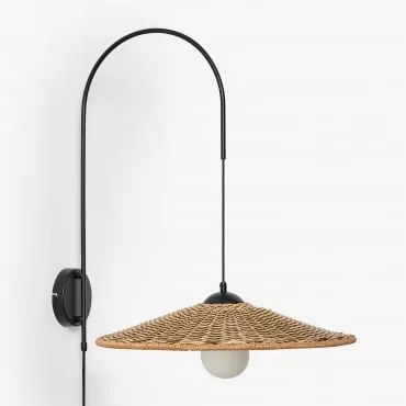 Lampa Ścienna Sopant Z Żelaza I Syntetycznego Rattanu Czarna & ↑65 Cm - Sklum