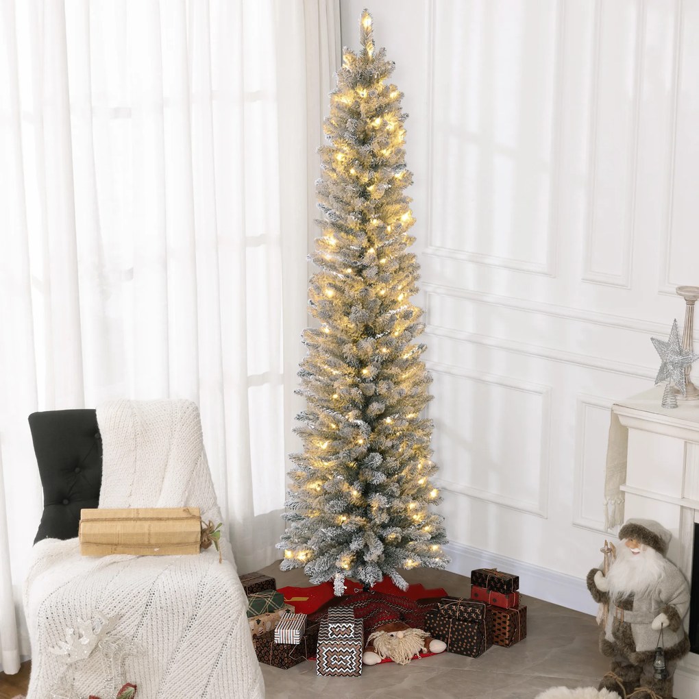 HOMCOM Choinka 210 cm, Girlanda LED, Sztuczne Gałęzie, Ognioodporne, Metalowa Podstawa, Zielony | Aosom PL