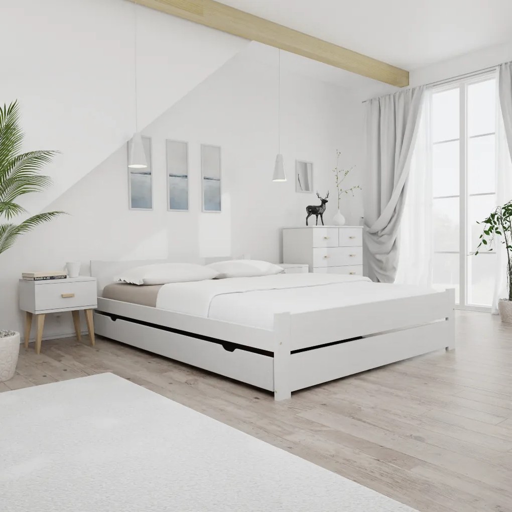 Łóżko IKAROS DOUBLE 140 x 200 cm, białe Stelaż: Ze stelażem listwowym rolowanym elastycznym, Materac: Materac Somnia 18 cm