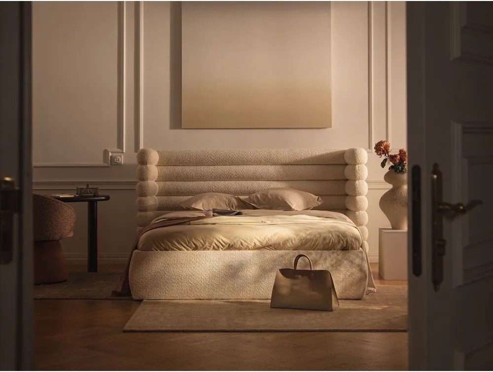 Niebieskie tapicerowane łóżko dwuosobowe ze schowkiem i stelażem 200x200 cm Mount – Micadoni