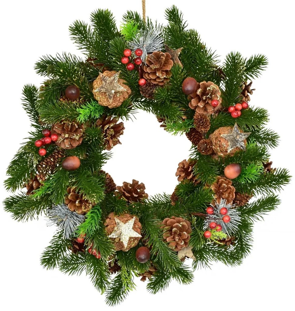 Świąteczny ozdobiony wieniec świerkowy Winter Dream, 40 cm