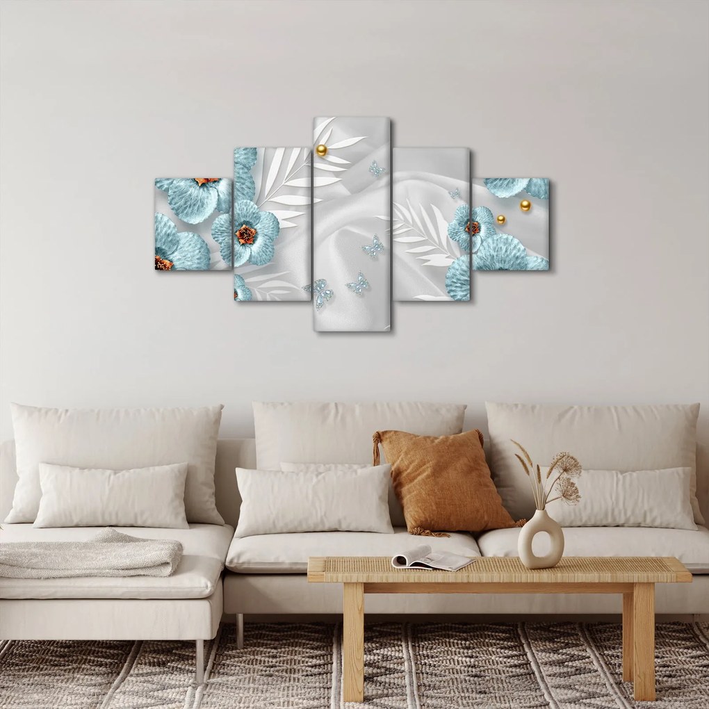 Obraz - 3D niebieskie kwiaty (125x70 cm)