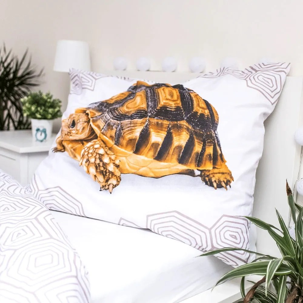 Biała/brązowa bawełniana pościel dziecięca jednoosobowa 140x200 cm Tortoise – Jerry Fabrics