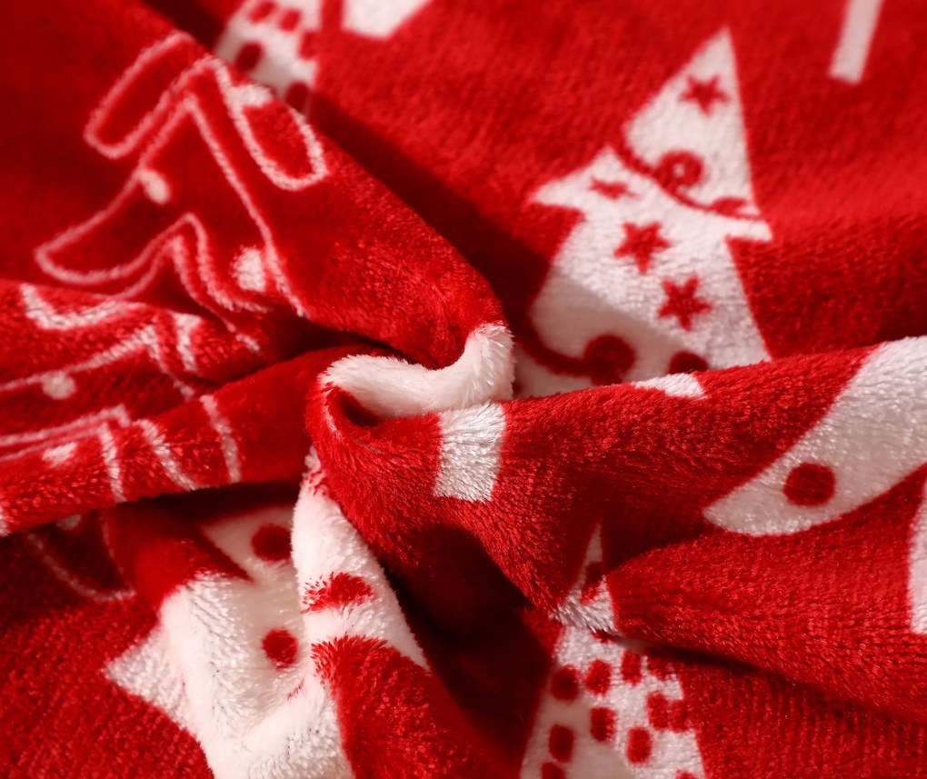 PrzytulneMieszkanie.pl PrzytulneMieszkanie.pl PrzytulneMieszkanie.pl Zestaw pościeli z mikropluszu CHRISTMAS TREES czerwony + prześcieradło z mikropluszu SOFT 180x200 cm biały, łóżko podwójne