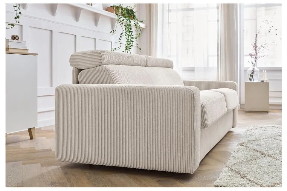 Kremowa sztruksowa rozkładana sofa 215 cm Monaco – Bobochic Paris
