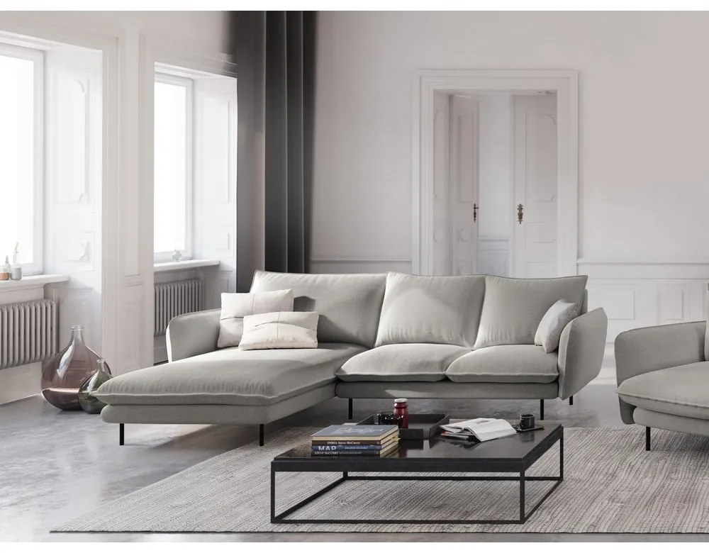 Jasnoszara sofa narożna Cosmopolitan Design Vienna, lewostronna