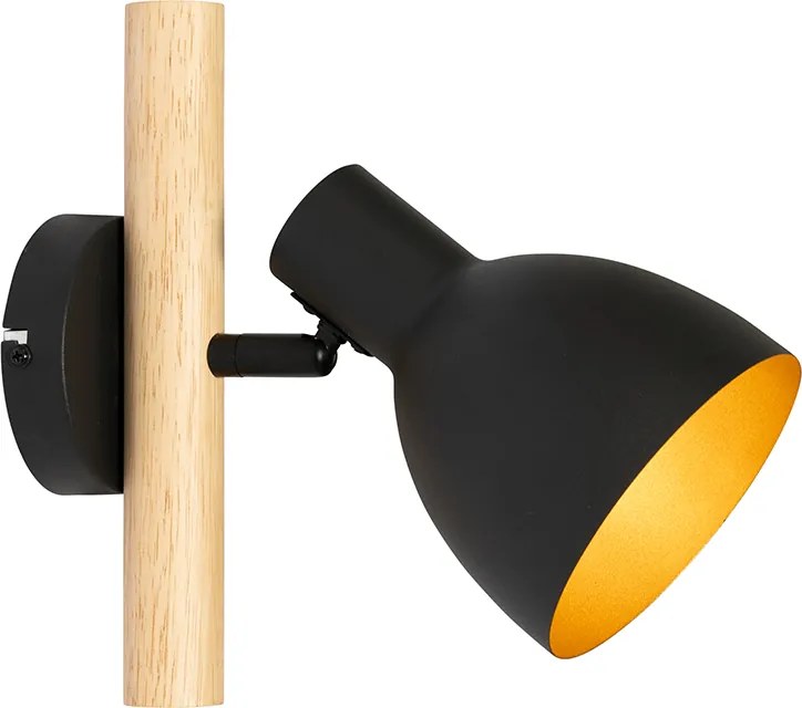 Rustykalna lampa ścienna czarna z drewnem - Flint