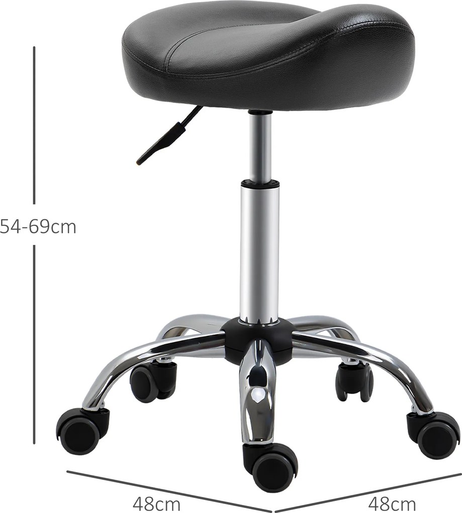 HOMCOM Taboret Salonowy z Siedziskiem Siodłowym, Regulowany, Ekoskóra, 48x48x54-69cm, Czarny