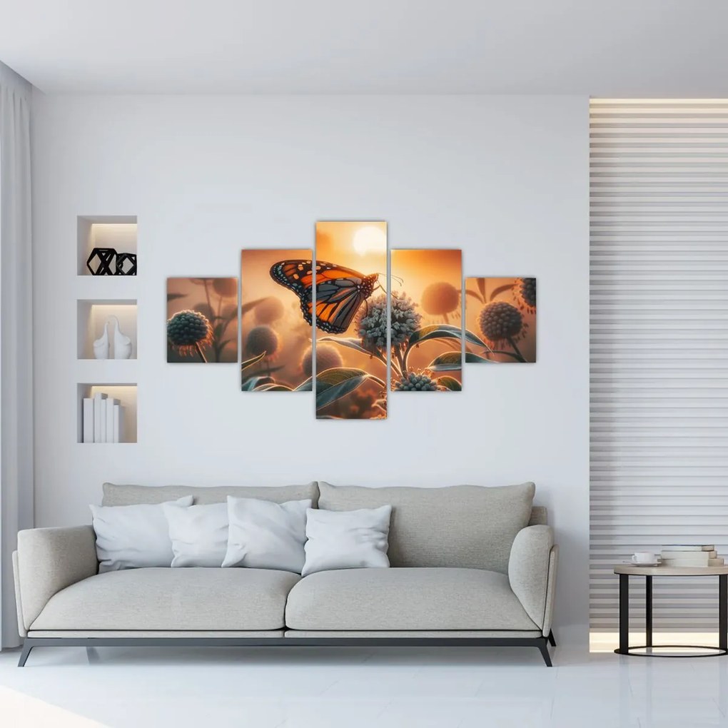Obraz – Motyl w zachodzącym słońcu (125x70 cm)