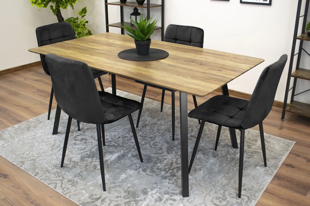 Krzesło aksamitne KARA czarne na czarnych nogach