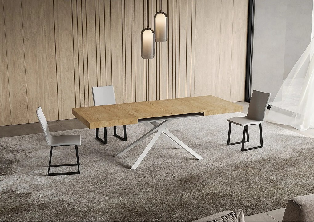 Stół rozkładany Niket 140/224x80cm dąb naturalny, nogi białe