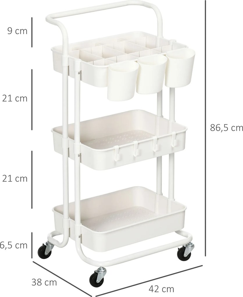 HOMCOM Wózek serwisowy z 3 koszami na półki