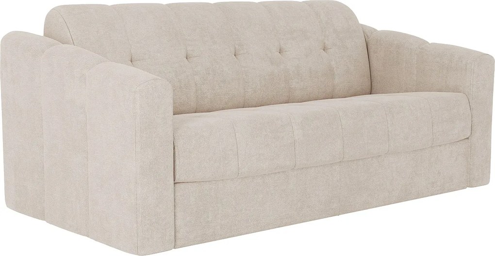 Kanapa 3-osobowa rozkładana typu express w fakturowanej beżowej tkaninie - Powierzchnia spania na szerokich listwach 140 cm - Materac 14 cm - DARIELO