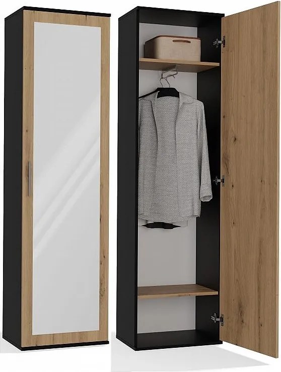 Szafa Duo |  Antracyt/Artisan |  Nowoczesna Szafa z lustrem | 50x35x180 cm | Przedpokój