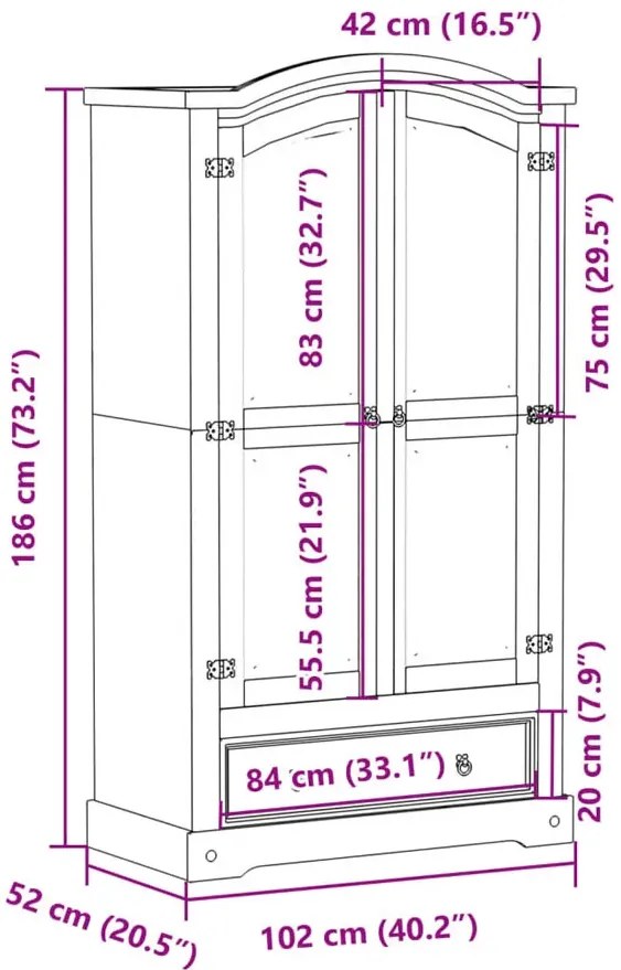 Dwudrzwiowa Drewniana Szafa Miodowy Brąz W4-E49