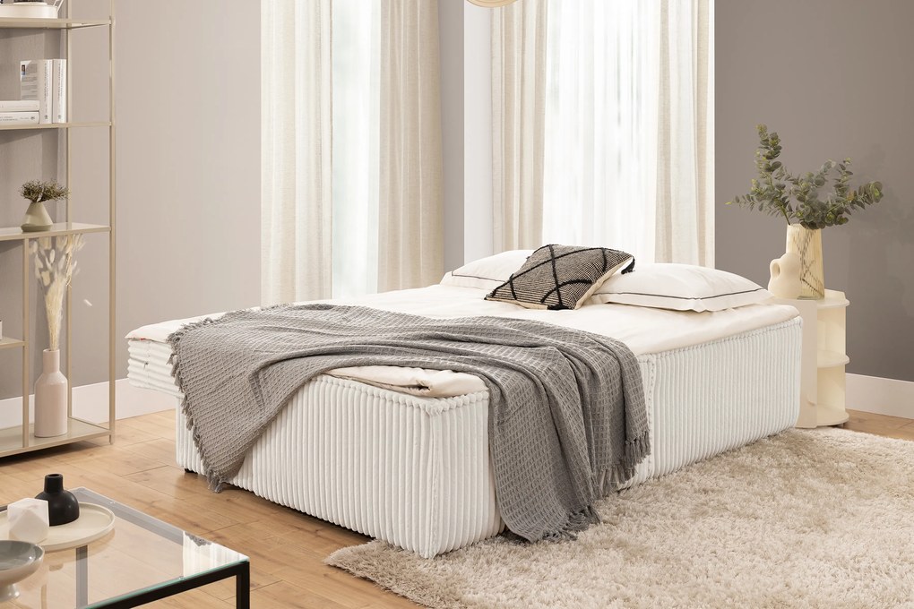 Kanapa Solvero z funkcją spania - jasny beż plusz Tilia 01