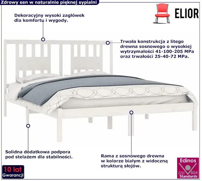Białe podwójne łóżko sosnowe 140x200 E2-P97