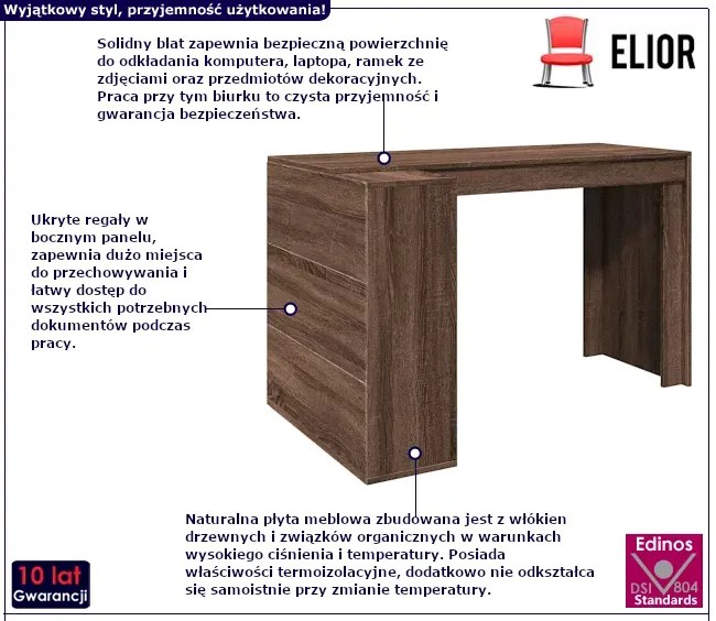 Biurko z ukrytym regałem w kolorze brązowego dębu P3-R39