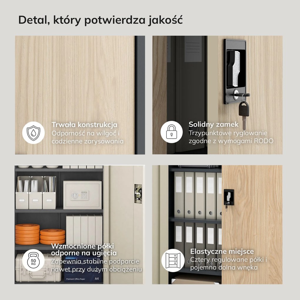 Szafa biurowa na dokumenty z 4 półkami antracytowa/dąb sonoma, 900x1850x400 mm: JAN Eco Design