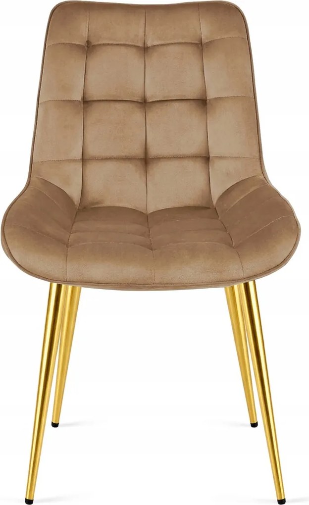 Brązowe krzesło do kuchni BERA aksamitne ze złotymi nogami