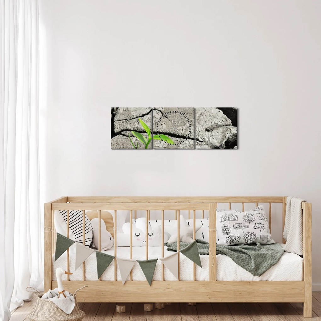 Obraz - Pęknięcia (z zegarem) (90x30 cm)