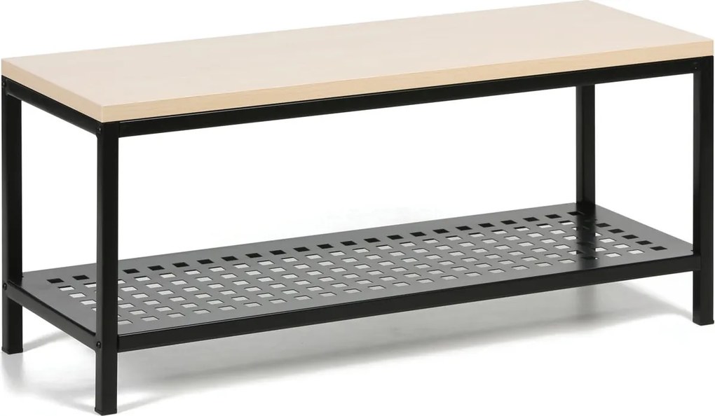 Ławka szatniowa z metalową półką na buty, 1000x360x439 mm, brzoza