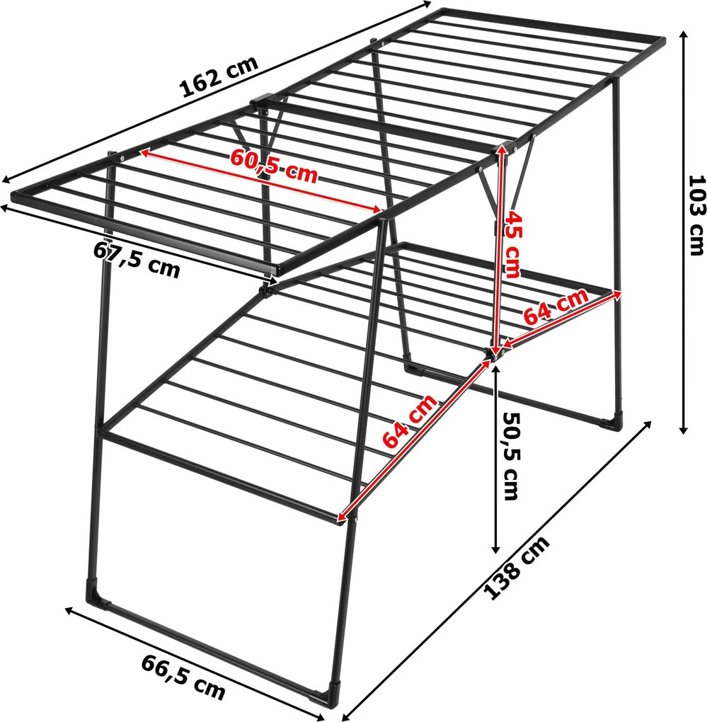 Czarna dwupoziomowa suszarka na pranie B3-W43