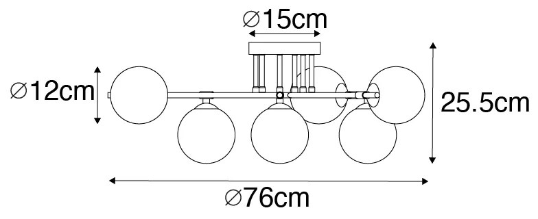 Plafon art deco czarny ze złotem i opalowym szkłem 6-świateł - Lynn