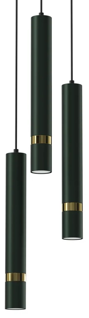 Lampa wisząca JOKER GREEN/GOLD 3xGU10, na kole zielona, potrójna, złota, tuba
