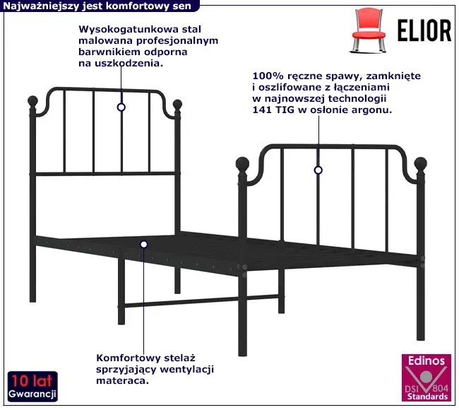 Czarne Metalowe Łóżko Pojedyncze 80X200 Cm T3-B53