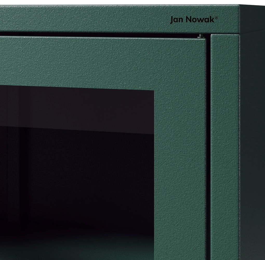 Witryna szklana do salonu wąska butelkowa zieleń Modern LUIGI 500 x 1800 x 350 mm