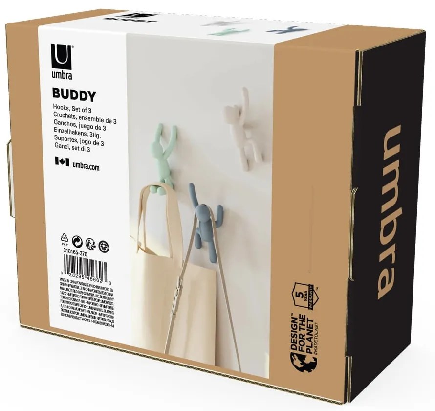 Ścienne plastikowe haczyki zestaw 3 szt. Buddy – Umbra