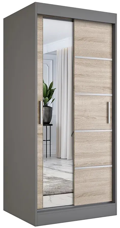 Szafa przesuwna w kolorze antracyt + dąb sonoma D4-S63