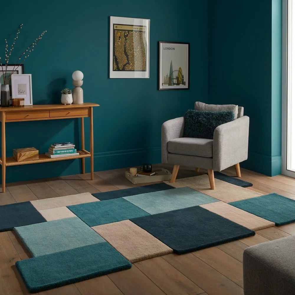 Niebieski/beżowy wełniany dywan 200x290 cm Abstract Collage – Flair Rugs