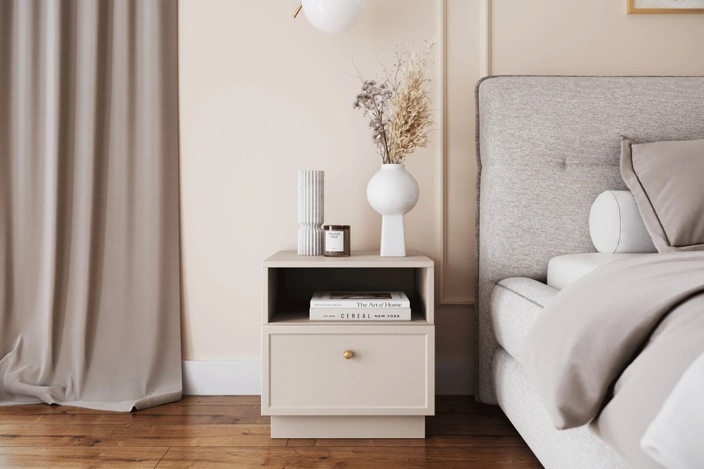 Szafka nocna Lorini z szufladą 45 cm - kaszmir / złoty uchwyt